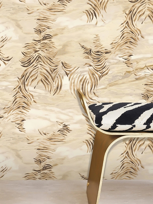 Roberto Cavalli luxus tapéta selyemfényű óarany és beige színű zebra mintával