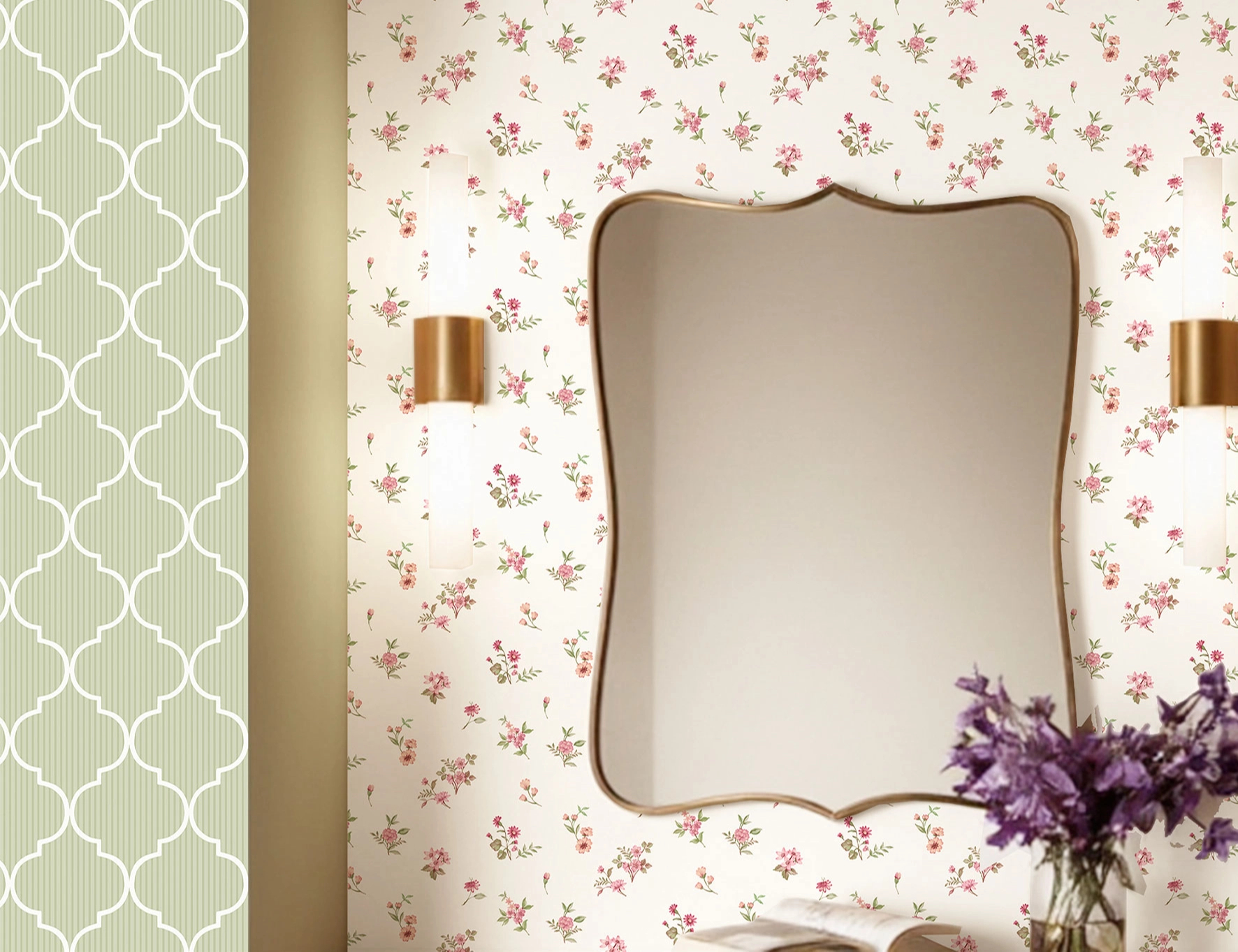 Romantikus beige apró virág mintás olasz vinyl tapéta