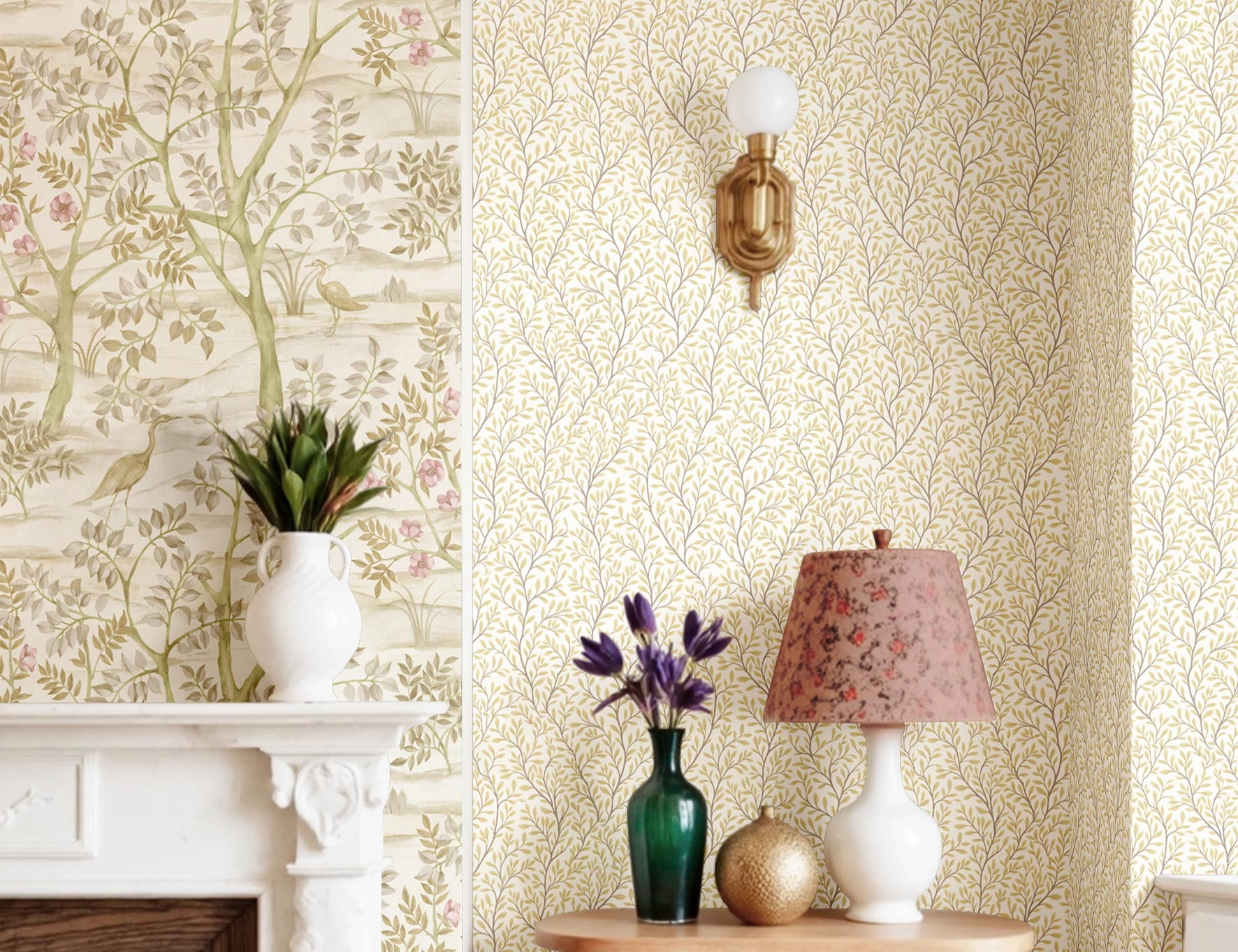 Romantikus beige inda mintás olasz vinyl tapéta