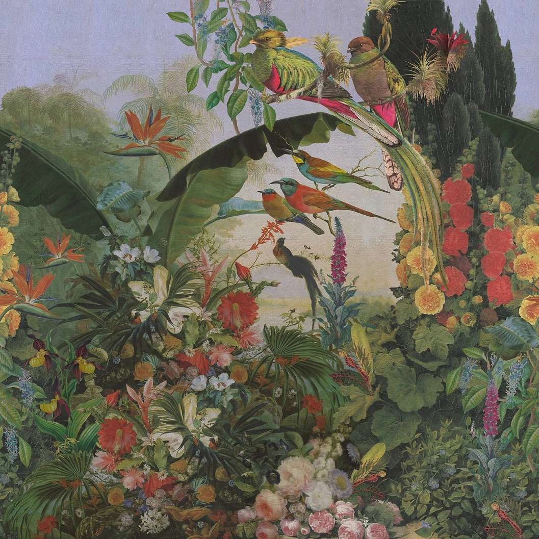 Romantikus botanikus madár és virág mintás vlies poszter tapéta