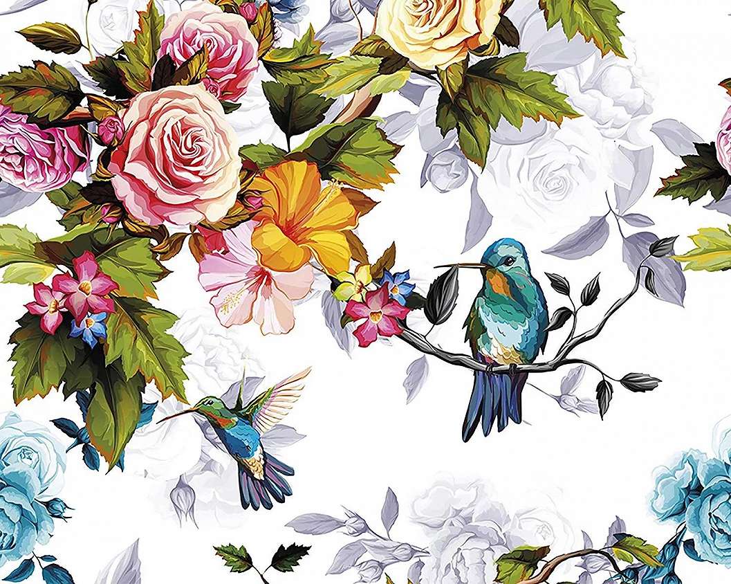 Romantikus hangulatú madár virág mintás oriás fali poszter