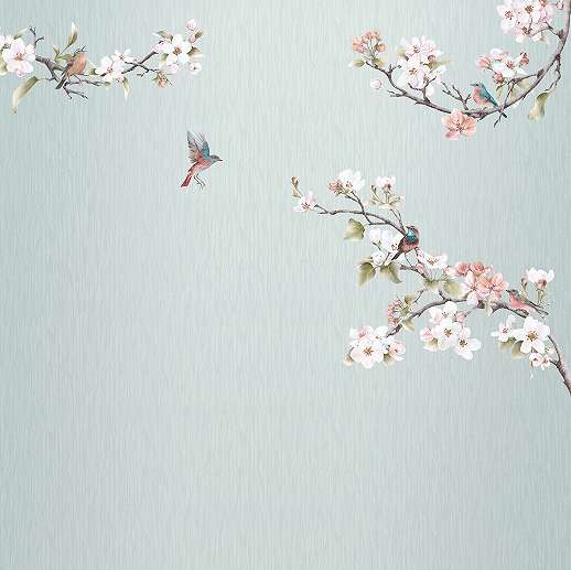 Romantikus madár és virágos mintás poszter tapéta