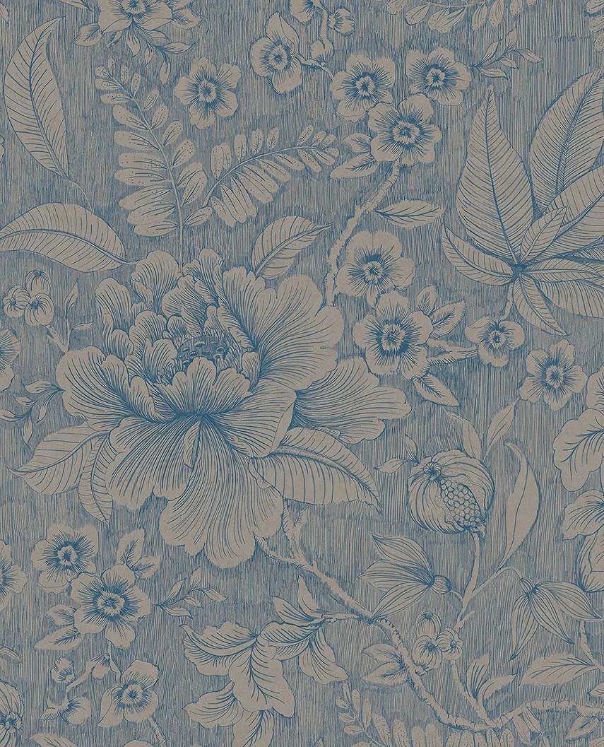 Romantikus nagy léptékű virág mintás kék design tapéta