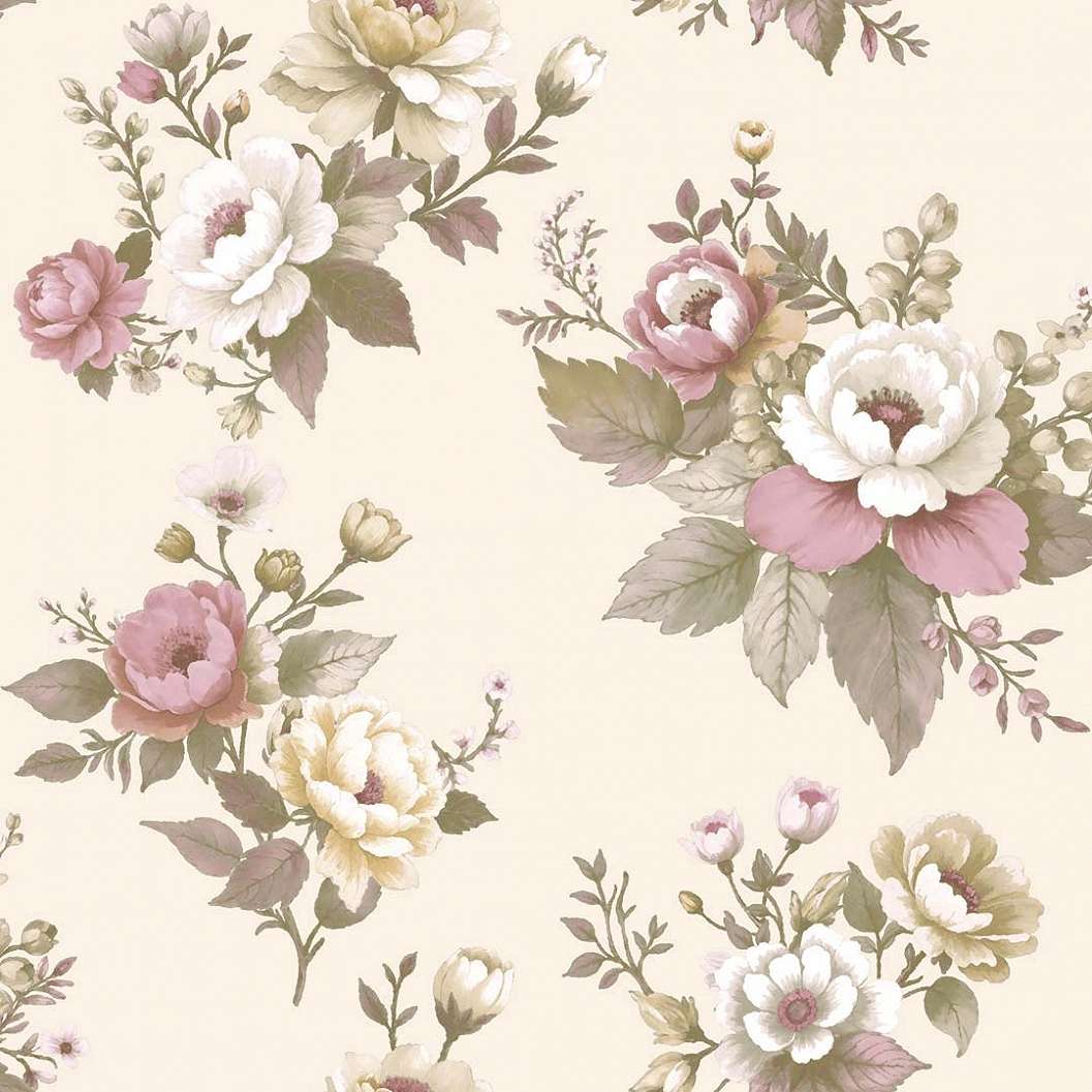 Romantikus rózsa mintás olasz vinyl tapéta krém és rózsaszín színben