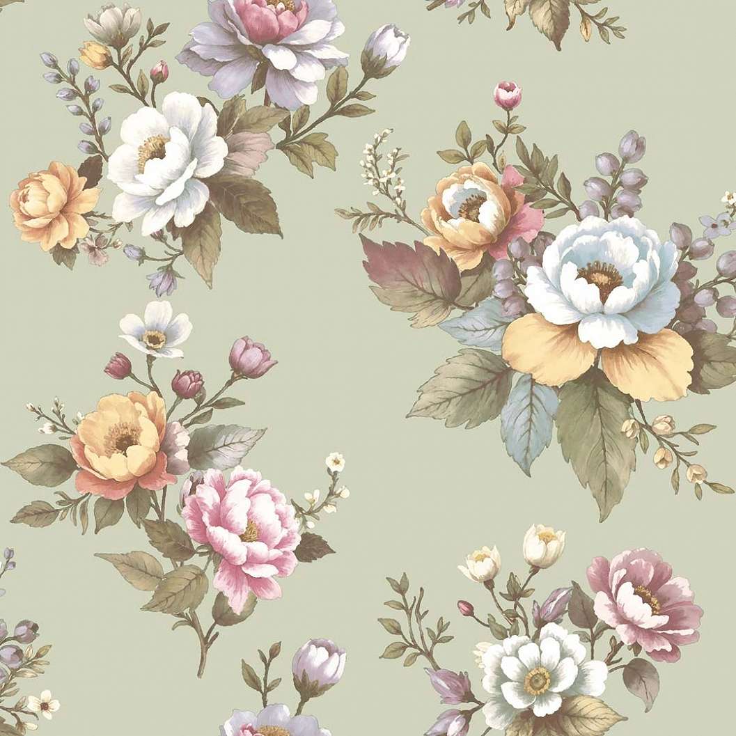 Romantikus rózsa mintás olasz vinyl tapéta zöld színben