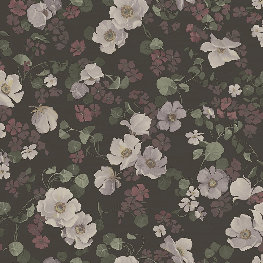 Romantikus sokszínű virág mintás design tapéta sötét szürke alapon