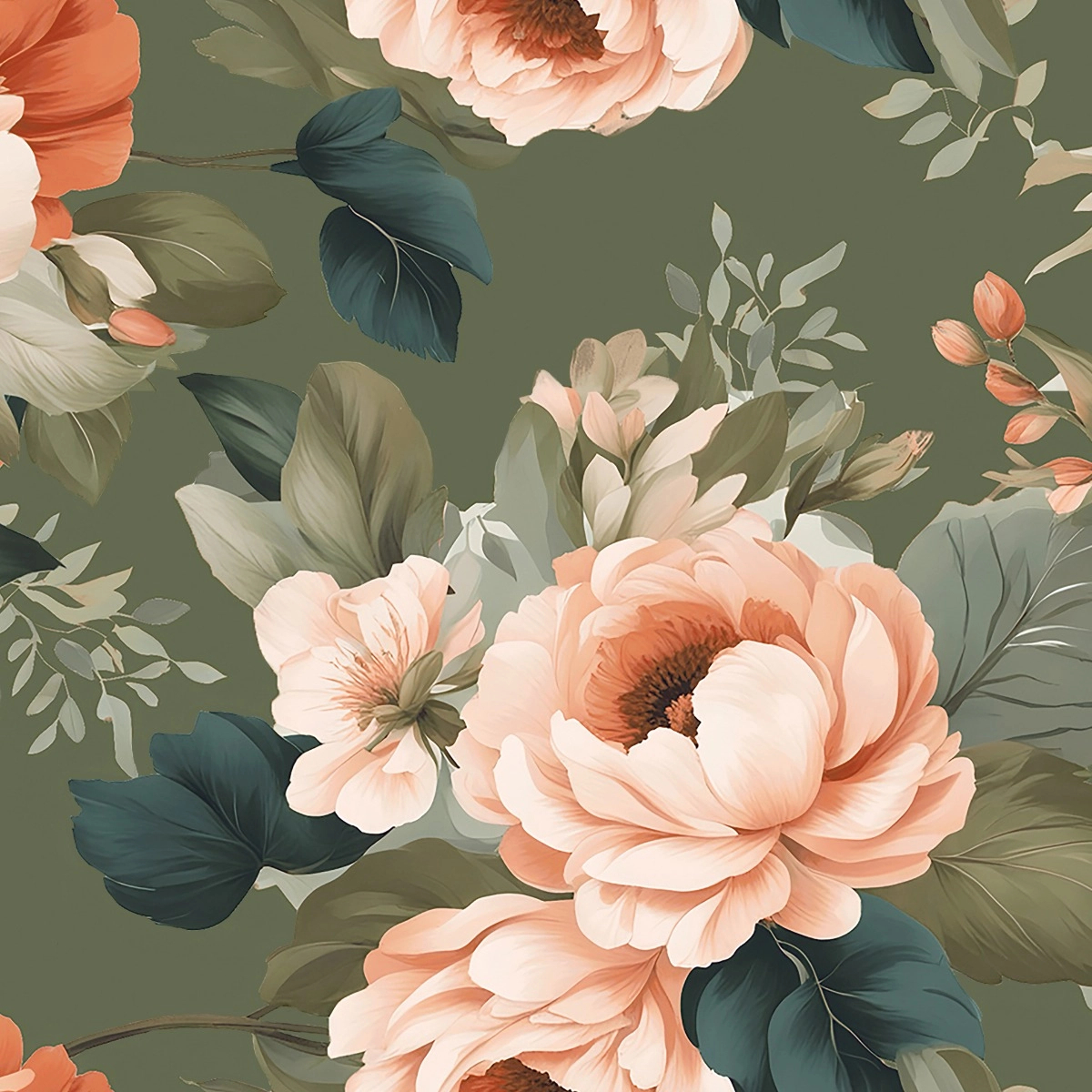 Romantikus stílusú zöld alapon virág mintás puha tapintású design függöny textil anyag 300cm magas