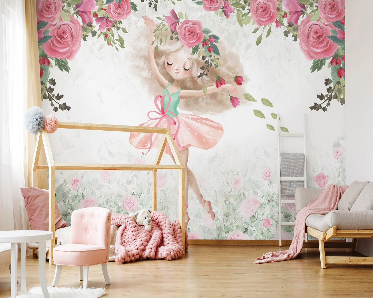 Rózsa és gyerek balerina mintás design poszter tapéta 368x254 vlies