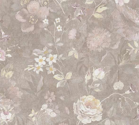 Rózsa virágmintás vintage tapéta szürkésrózsaszín színvilágban