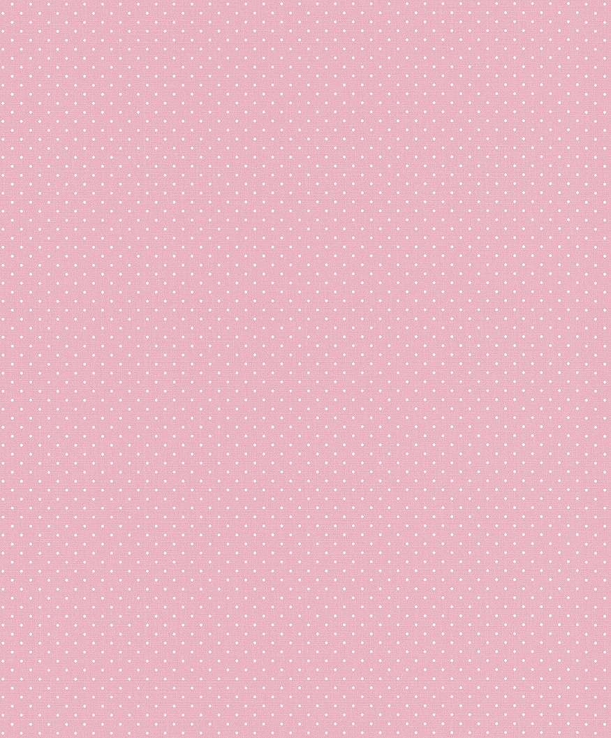 Rózsaszín alapon fehér apró pöttyös mintás tapéta
