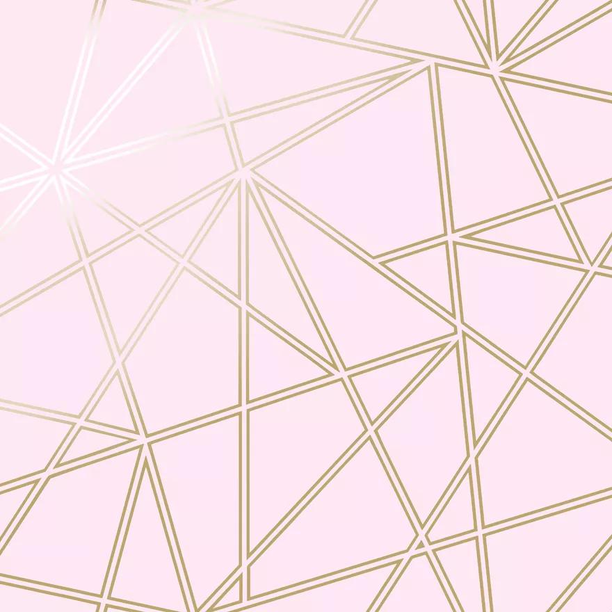 Rózsaszín alapon metál fényű modern arany geometrikus mintás vlies tapéta