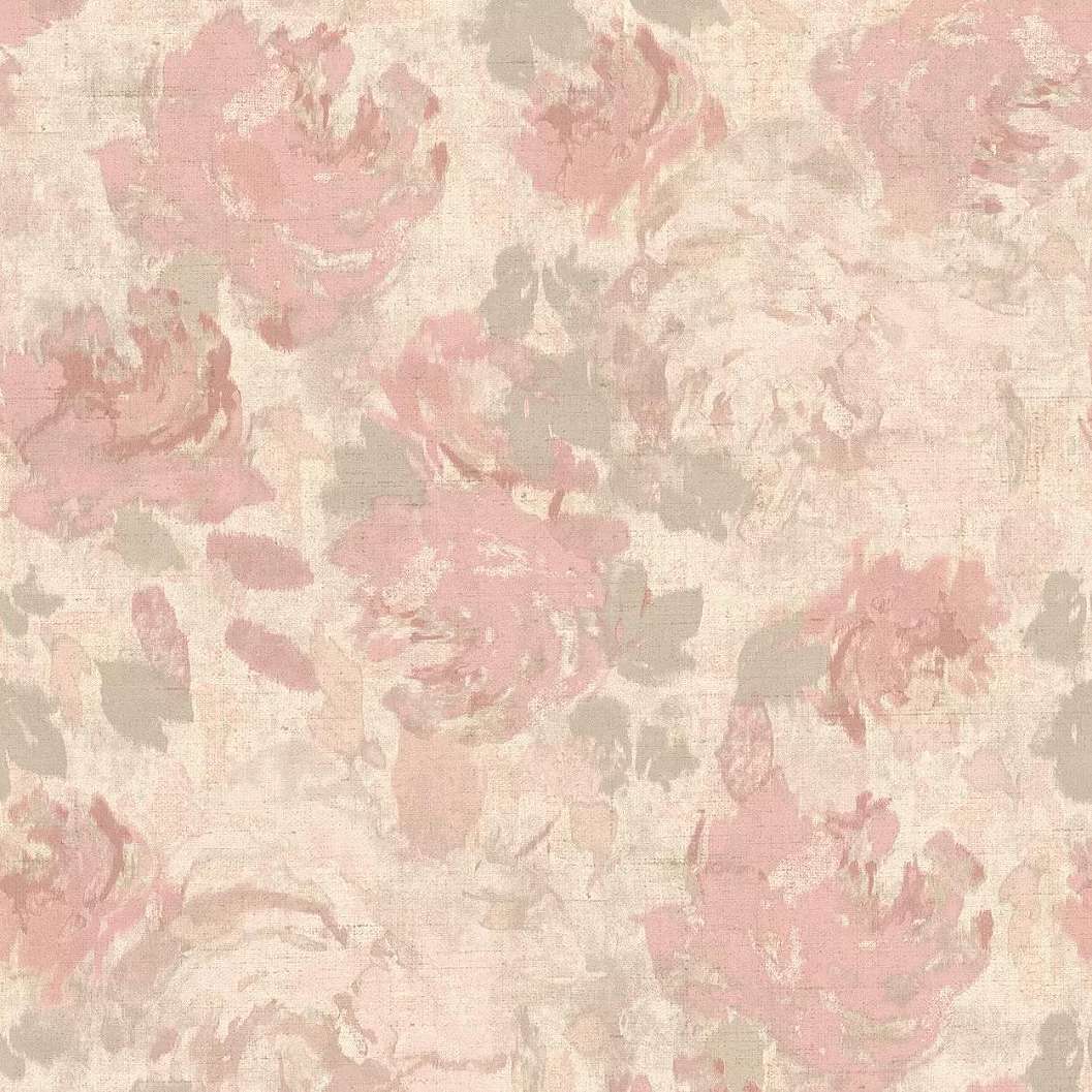 Rózsaszín bézs romantikus akvarell hatású virágmintás tapéta