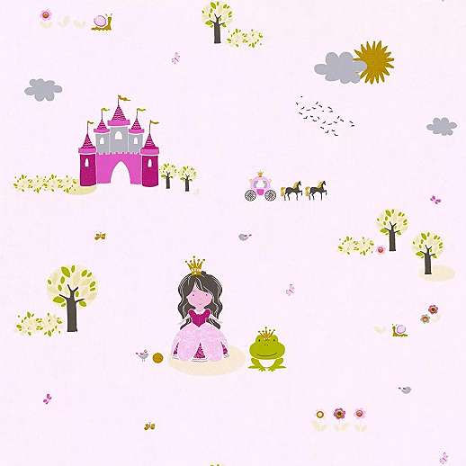 Rózsaszín dekor lány gyerektapéta hercegnős mintával