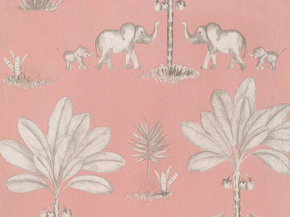 Rózsaszín elefánt és pálmafa mintás mosható gyerektapéta
