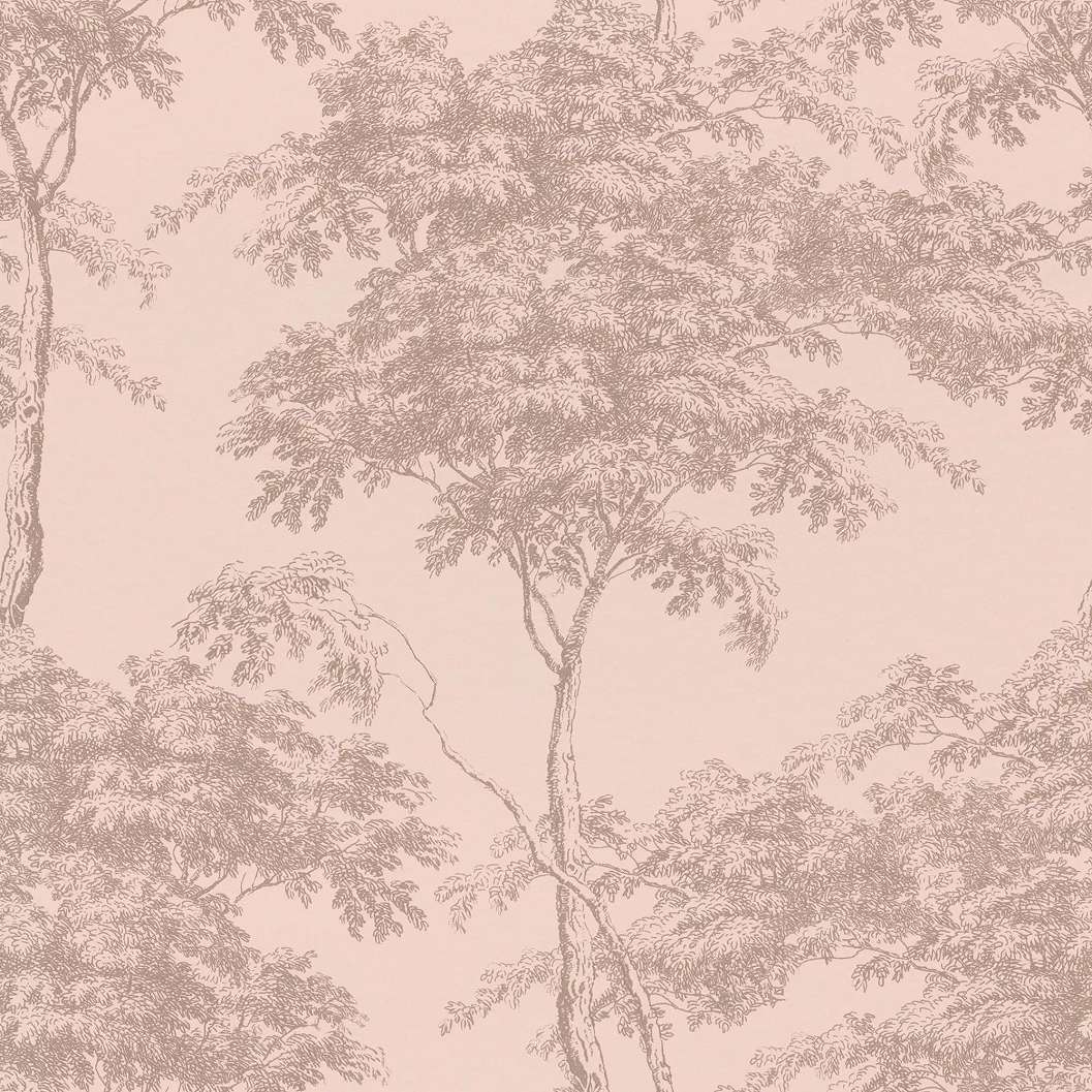 Rózsaszín erdei fa mintás elegáns tapéta fényes fa mintával