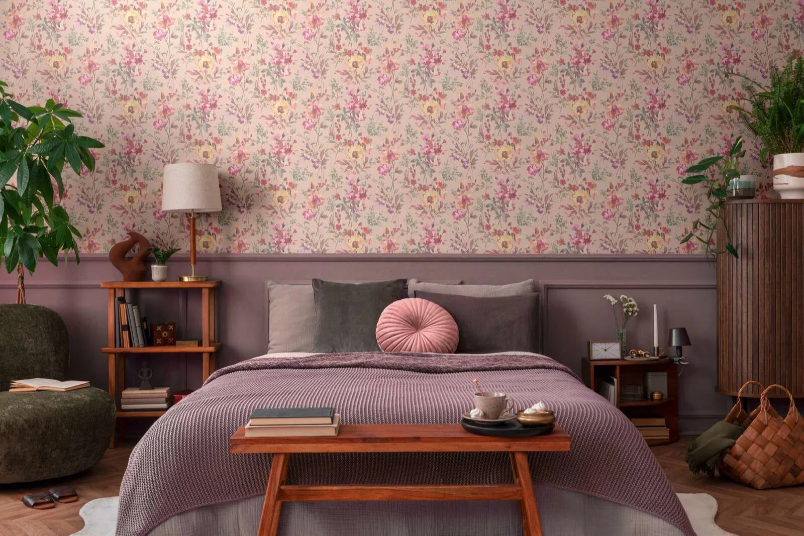 Rózsaszín és barack virág mintás vinyl dekor tapéta