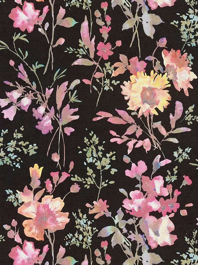 Rózsaszín és fekte virág mintás vinyl dekor tapéta