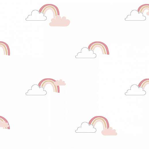 Rózsaszín felhő és szivárvány mintás vlies gyerektapéta