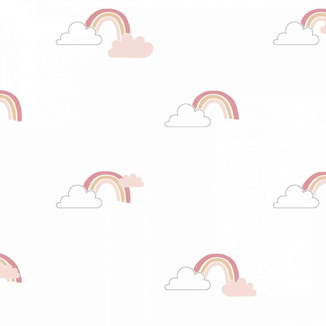 Rózsaszín felhő és szivárvány mintás vlies gyerektapéta