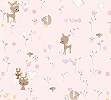 Rózsaszín gyerektapéta kedves erdei állat mintákkal, mókus, nyuszi, őzike