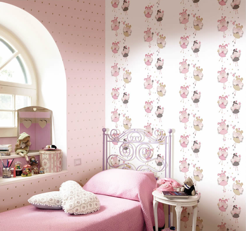 Rózsaszín korona mintás gyerek tapéta lány szobába