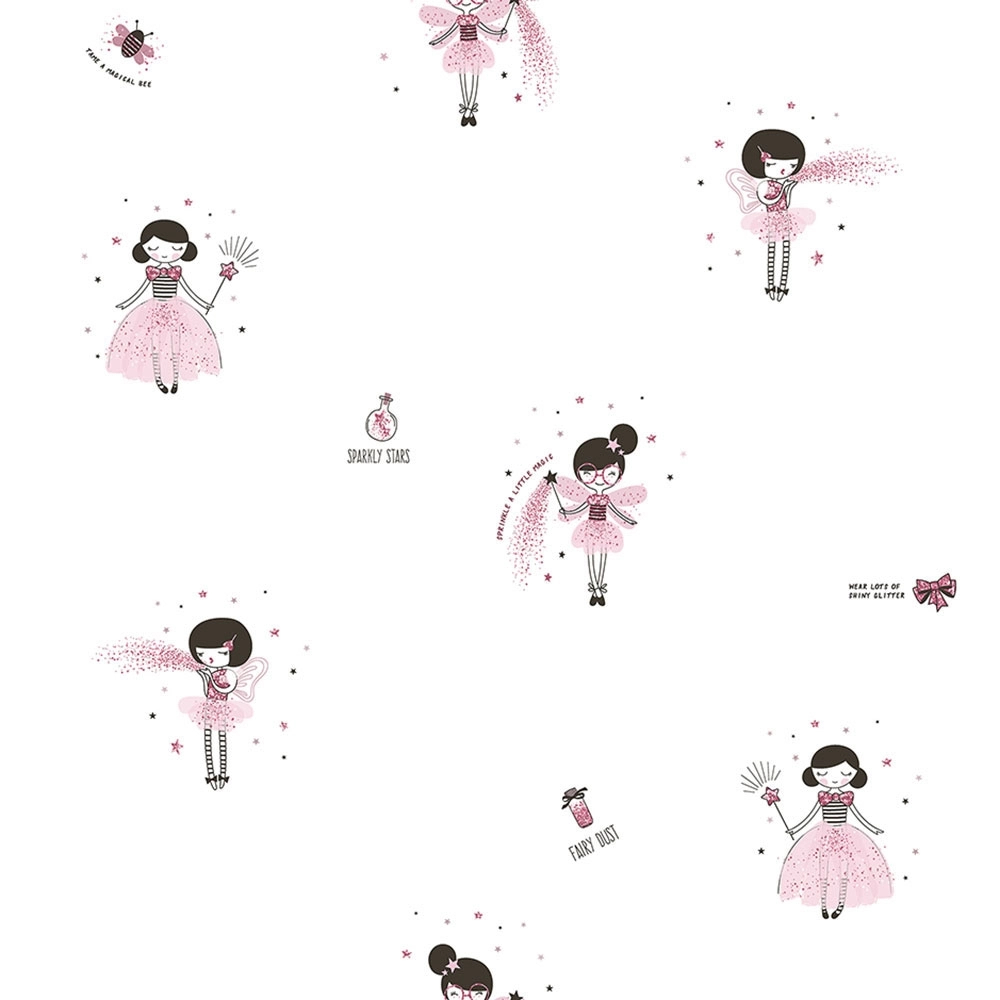 Rózsaszín lány gyerek tapéta tündéres mintával