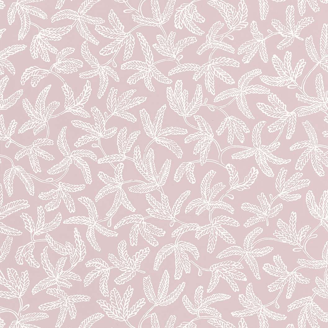 Rózsaszín levélmintás tapéta skandináv stílusú rajzolt mintákkal