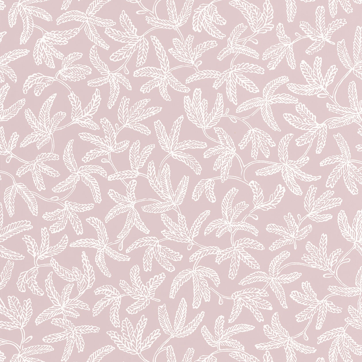 Rózsaszín levélmintás tapéta skandináv stílusú rajzolt mintákkal