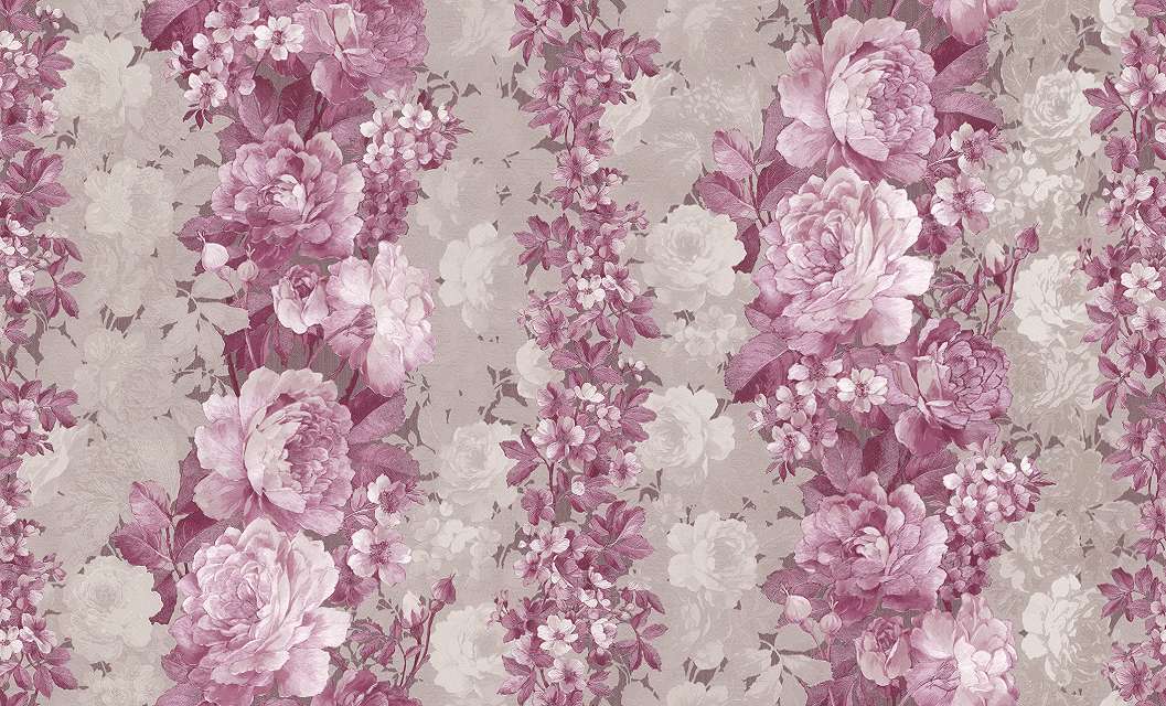 Rózsaszin-lilás virágfűzér mintás tapéta