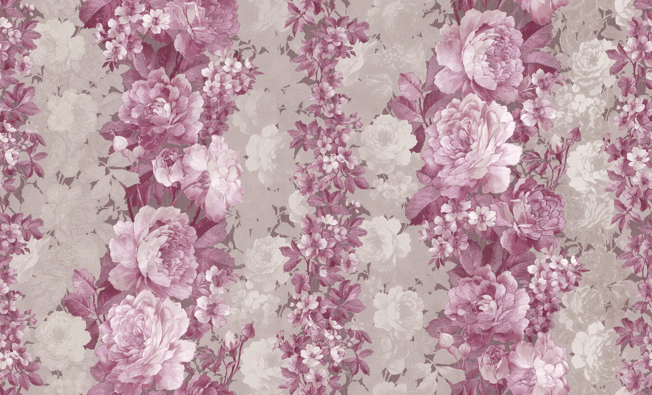 Rózsaszin-lilás virágfűzér mintás tapéta