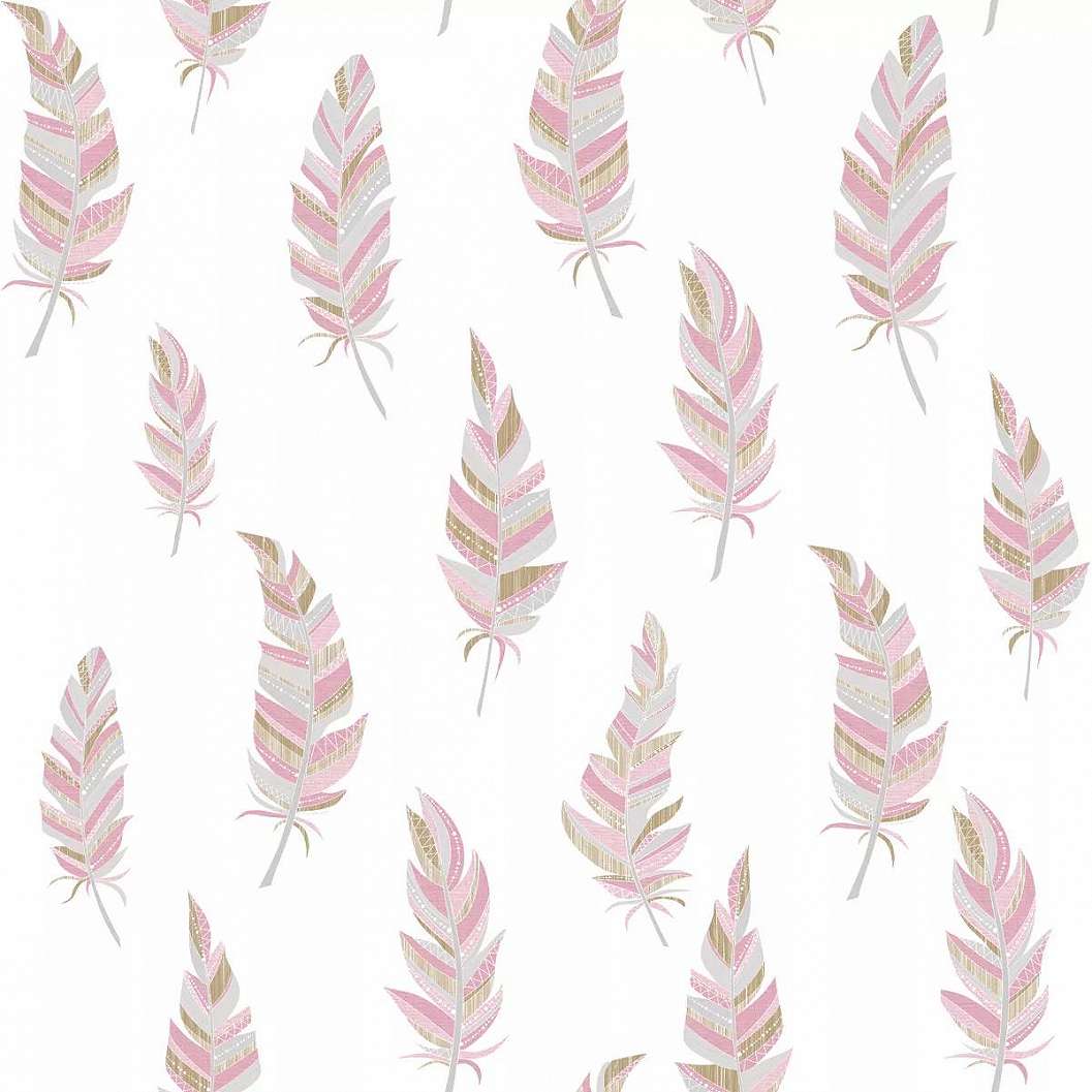 Rózsaszín madártoll mintás vlies tapéta