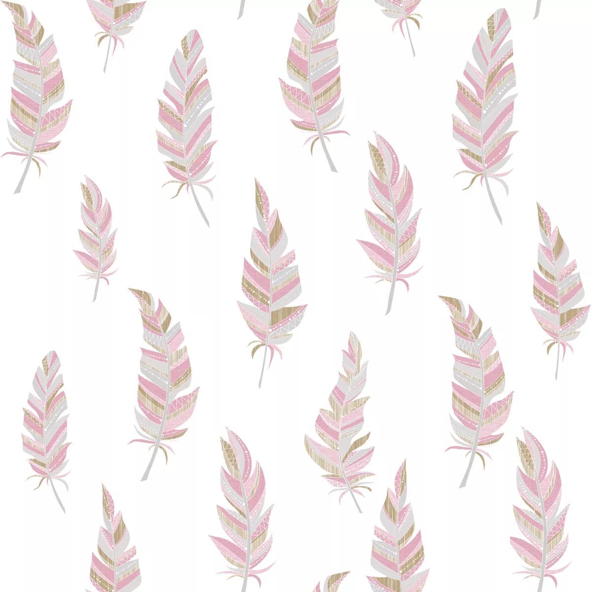 Rózsaszín madártoll mintás vlies tapéta