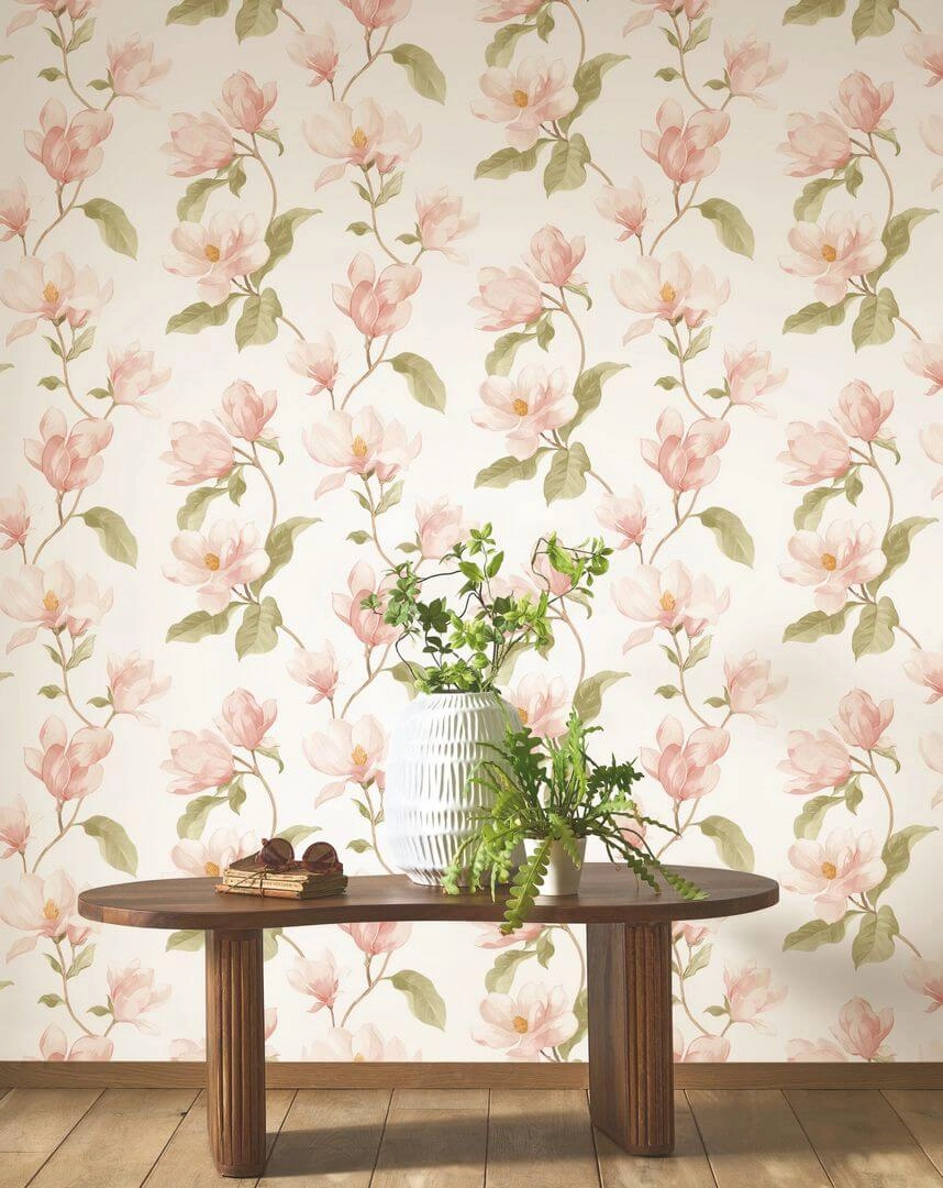 Rózsaszín magnólia virág mintás design tapéta elegáns romantikus stílusban