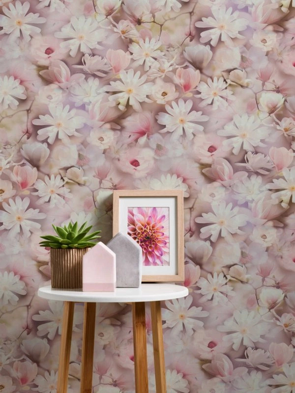 Rózsaszín mosható dekor tapéta virág mintával