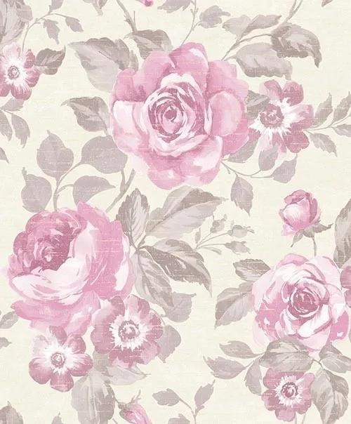 Rózsaszín romantikus rózsa mintás tapéta