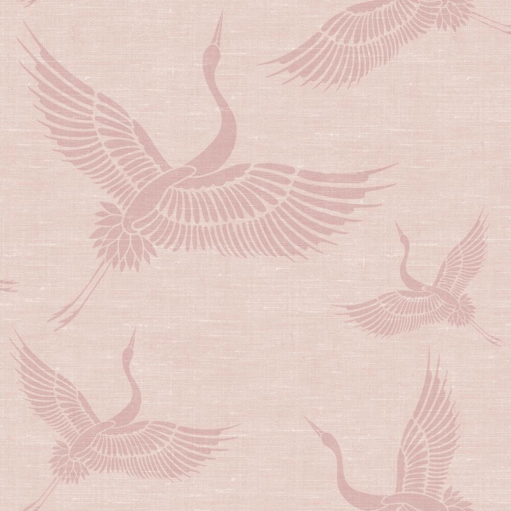 Rózsaszín tapéta daru madár mintával keleties stílusban
