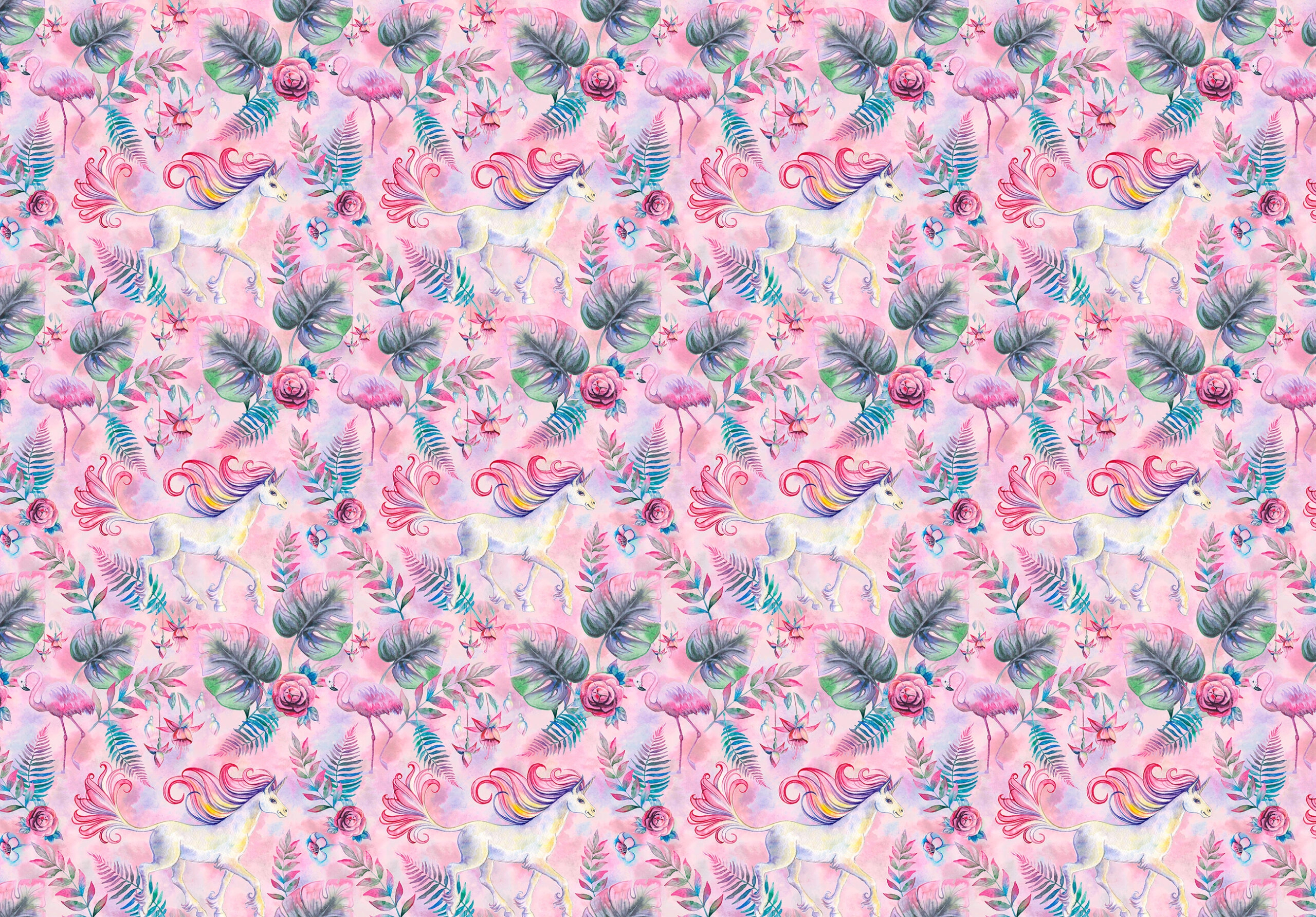 Rózsaszín unikornis és flamingo mintás fali poszter gyerekszobába