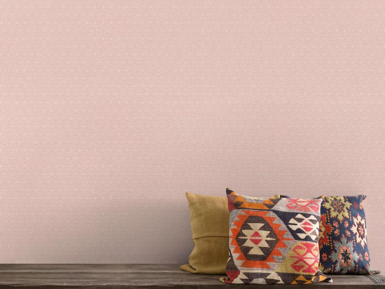 Rózsaszín vlies vinyl dekor tapéta apró orientális stílusú geometrikus mintával