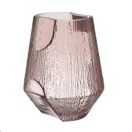Rózsaszínű anyagában csíkos üveg váza