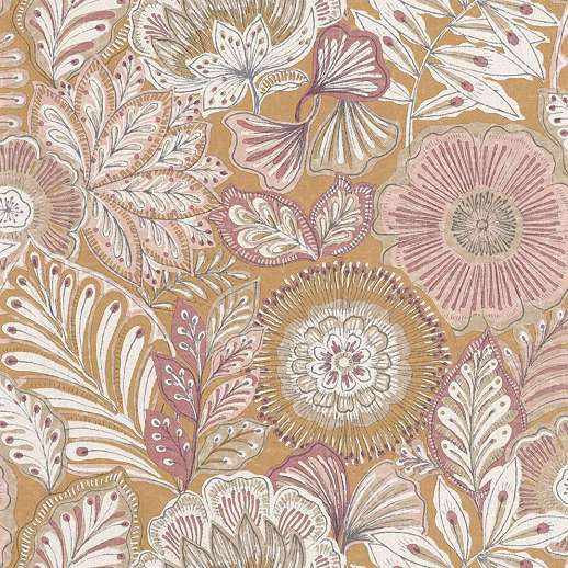 Sáfránysárga klasszikus virág és levél mintás design tapéta