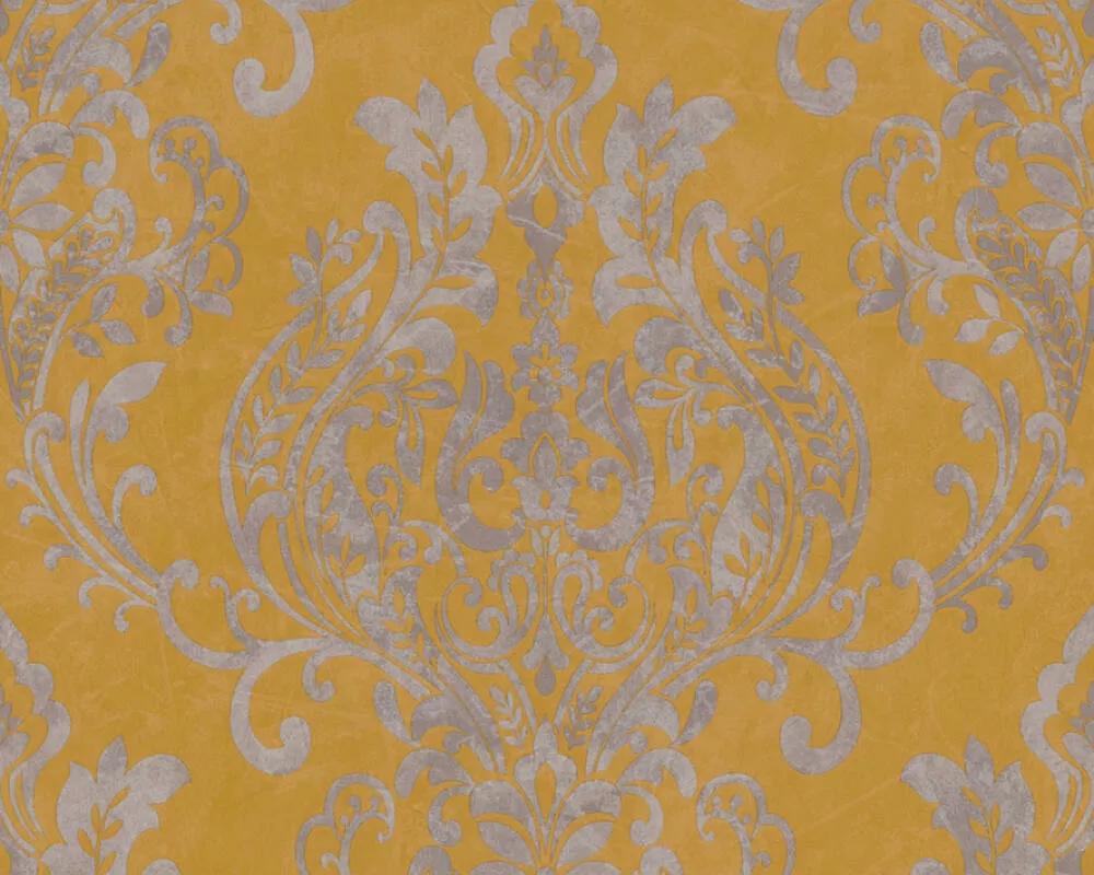 Sárga barokk mintás mosható felületű design tapéta