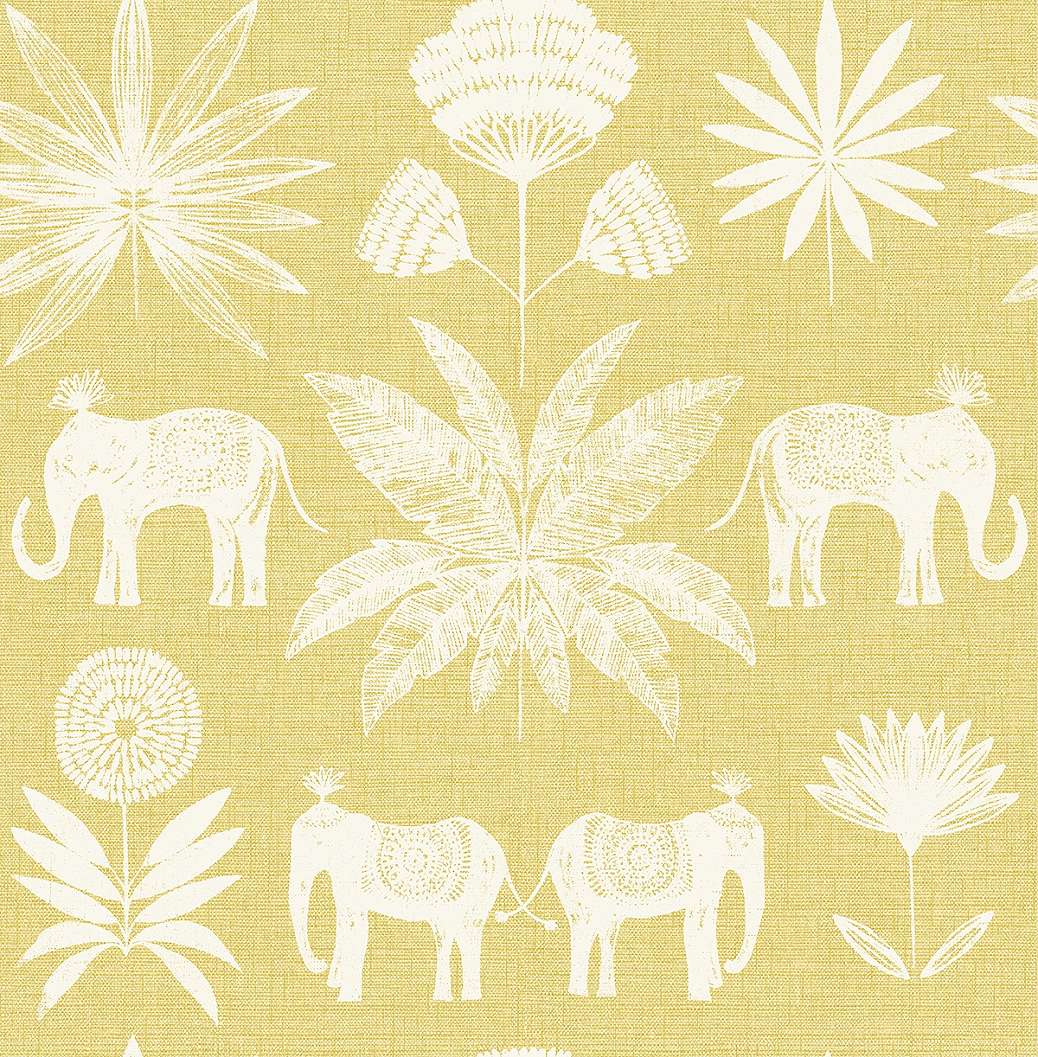 Sárga dekor tapéta elefánt pálmafa mintűval