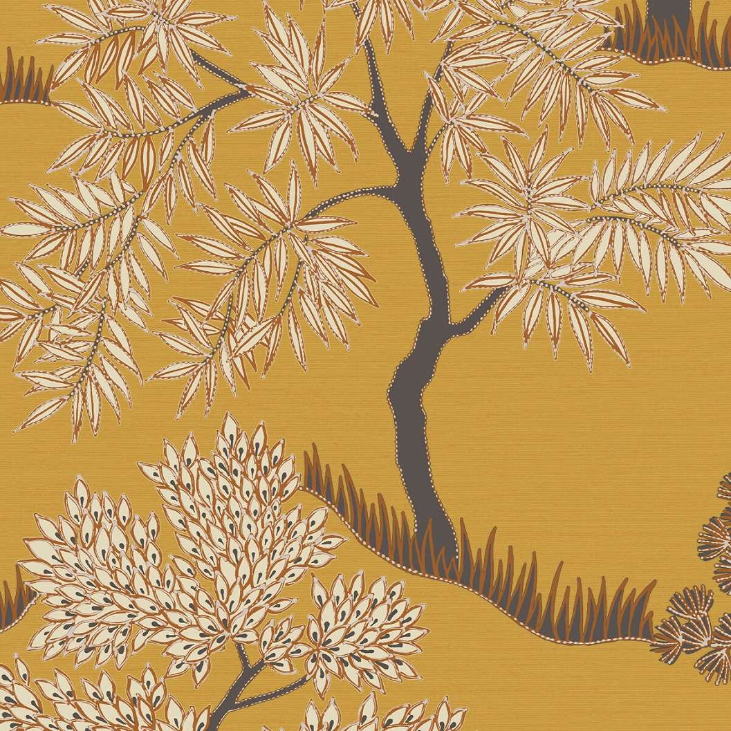 Sárga dekor tapéta keleties fa levél mintával