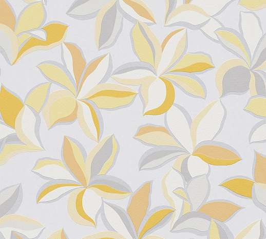 Sárga design tapéta skandi stílusú virágos mintával