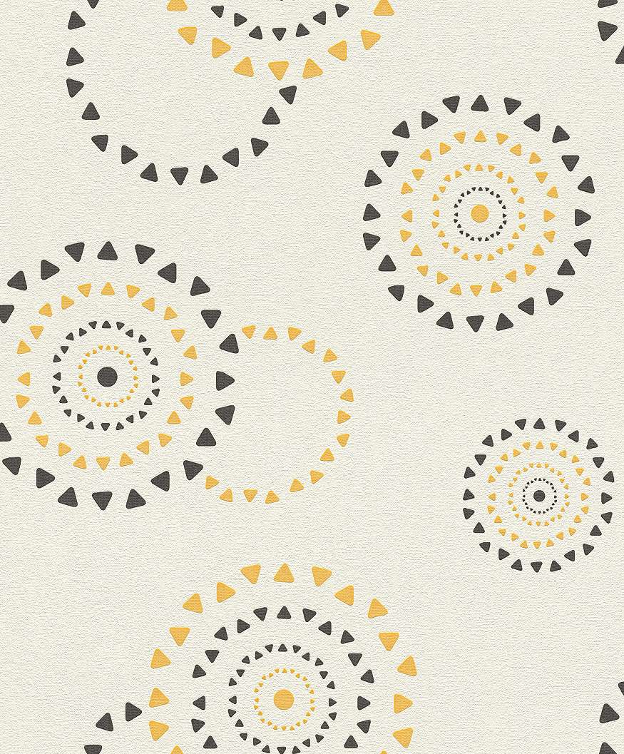 Sárga-fekete kör geometrikus mintás vlies tapéta