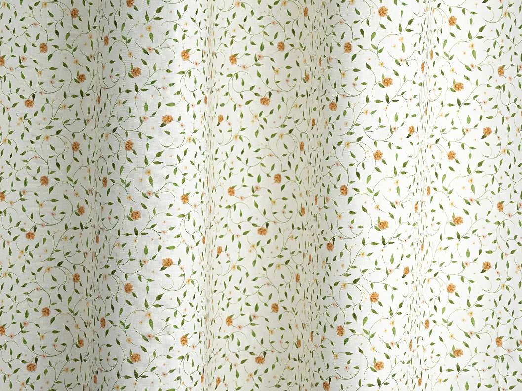 Sárga futó virág mintás design sötétítő függöny textil tört fehér alappal