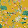 Sárga keleties hangulatú virág és madár mintás dekor tapéta
