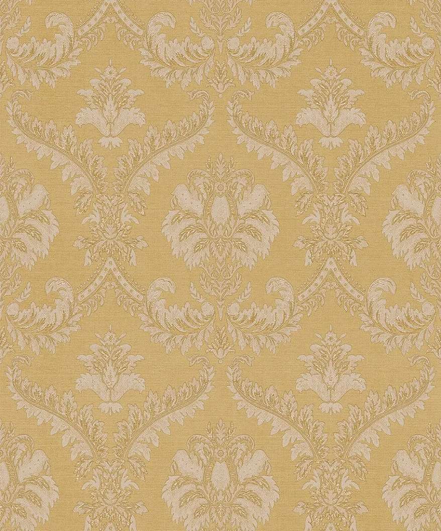 Sárga klasszikus barokk mintás olasz vinyl tapéta textiles strukturával