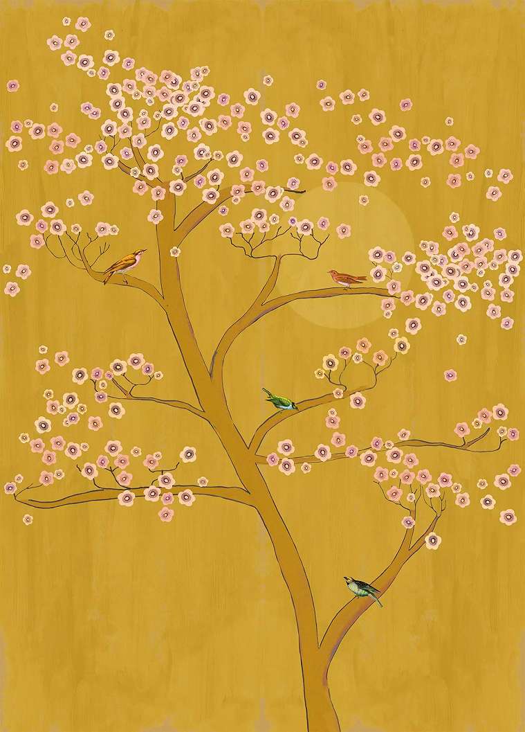 Sárga orientális japán stílusú fali poszter