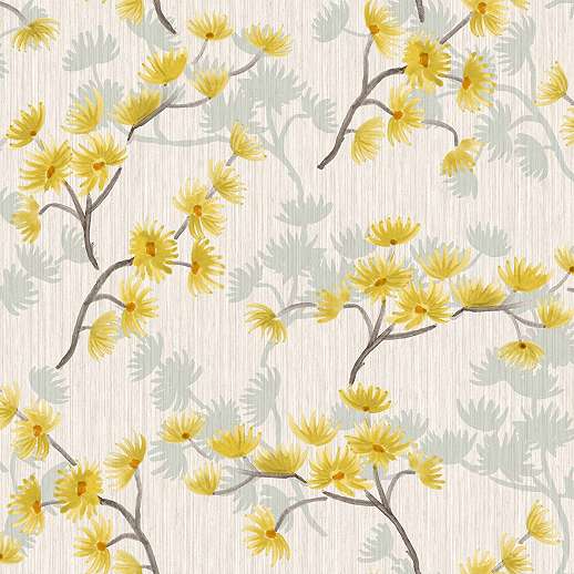 Sárga virágmintás tapéta keleties hangulatú virág mintával
